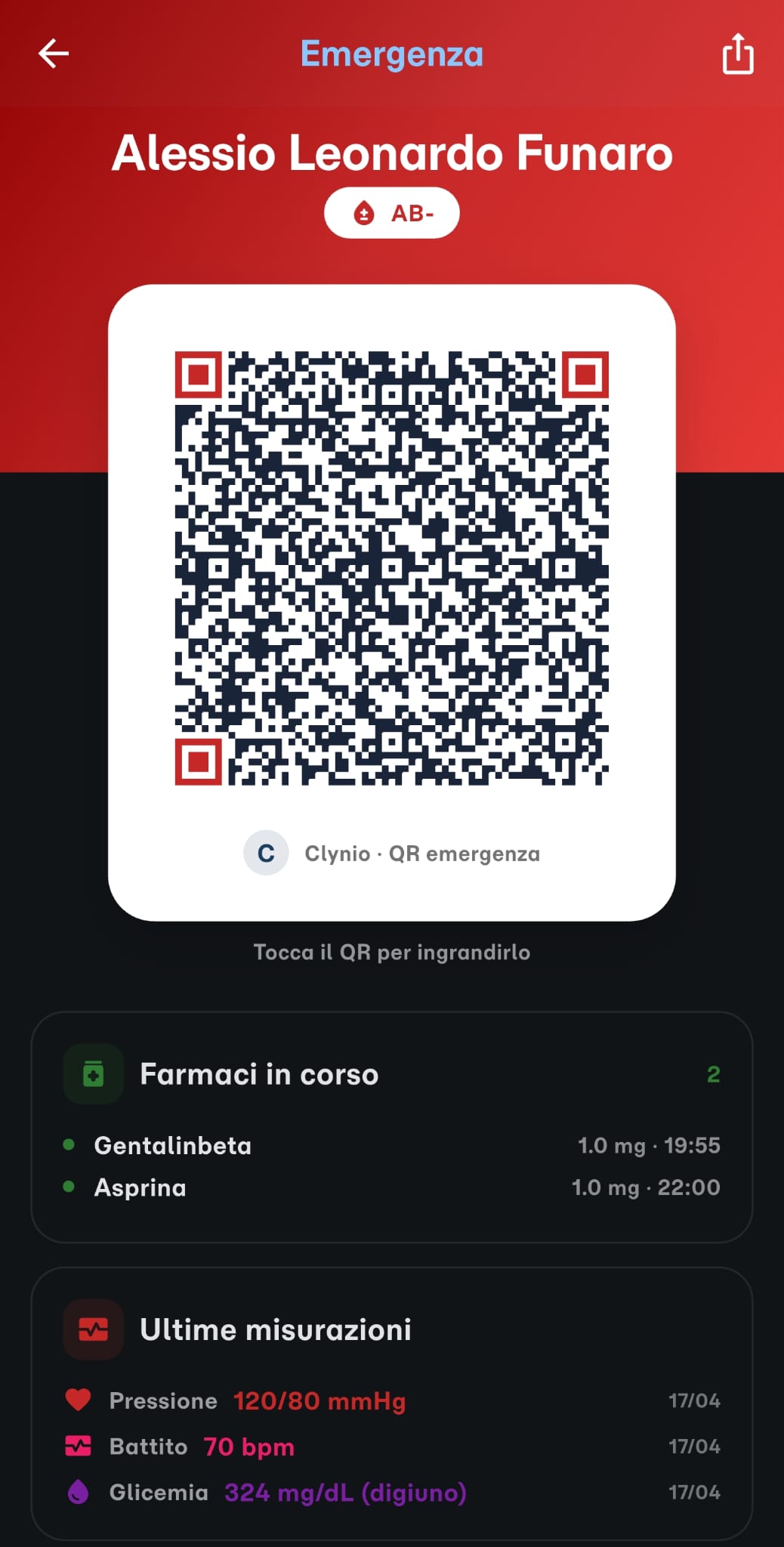 Clynio, QR di emergenza